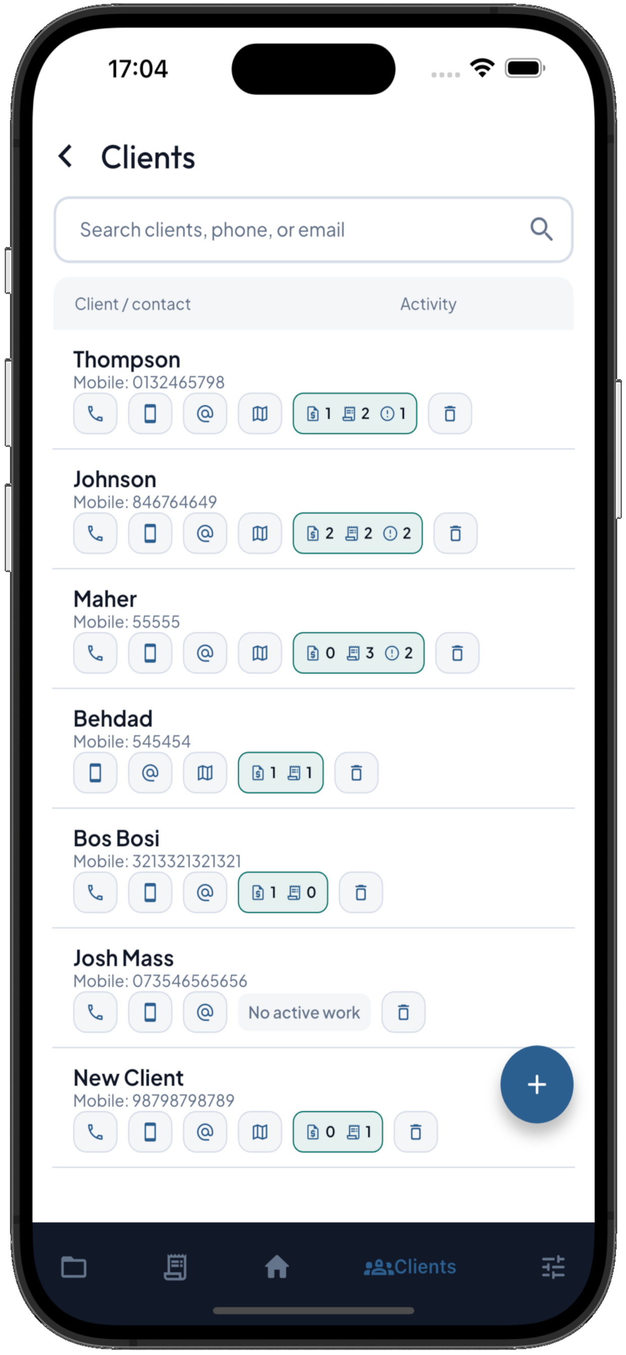 Virgol clients page on iPhone