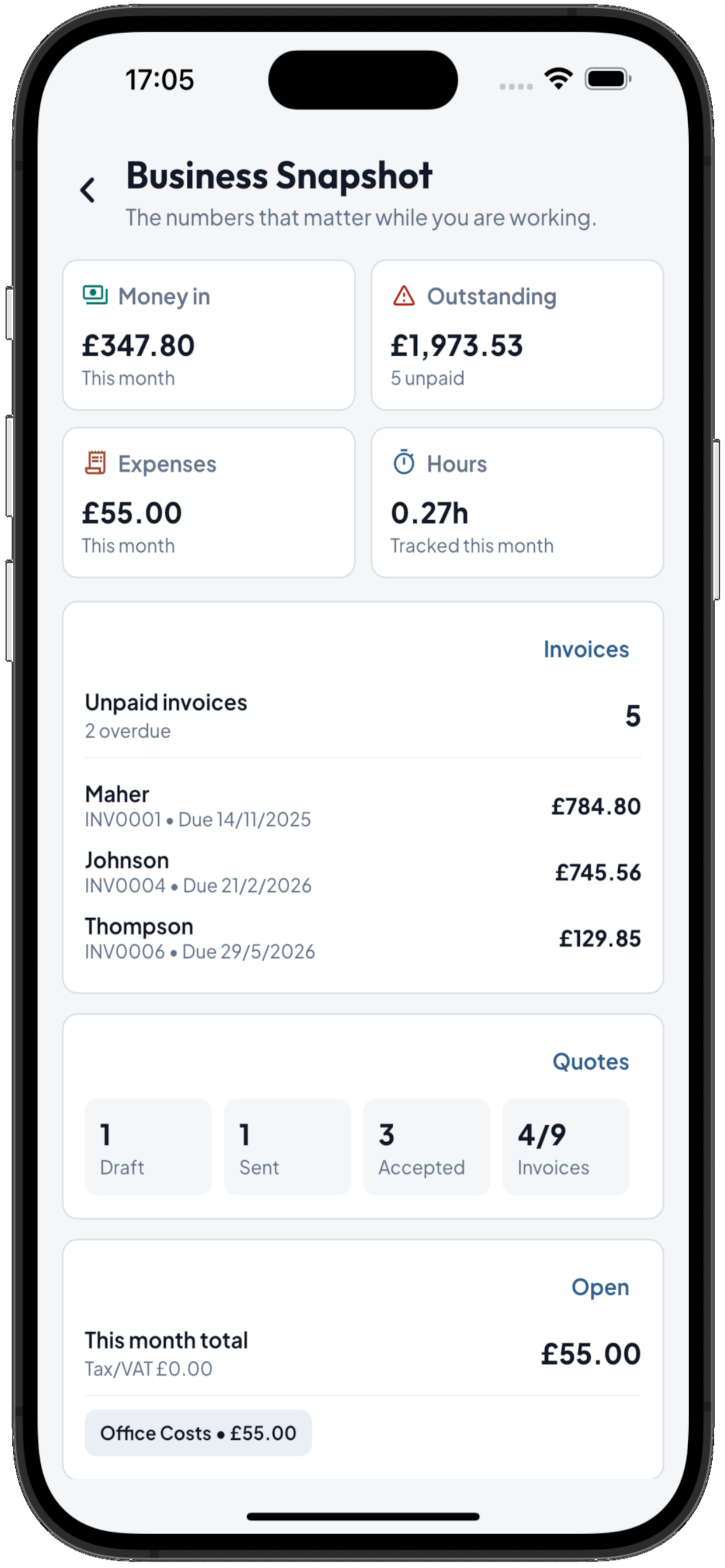 Virgol reports page on iPhone